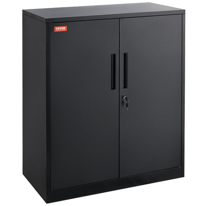 Metal Storage Cabinet with 2 Magnetic Doors and 4 Adjustable Shelves, 200 lbs Capacity Per Shelf, Locking Steel Storage Cabinet, 42'' Metal Cabinet with 3 Keys, for Office, Garage, Home, Black
