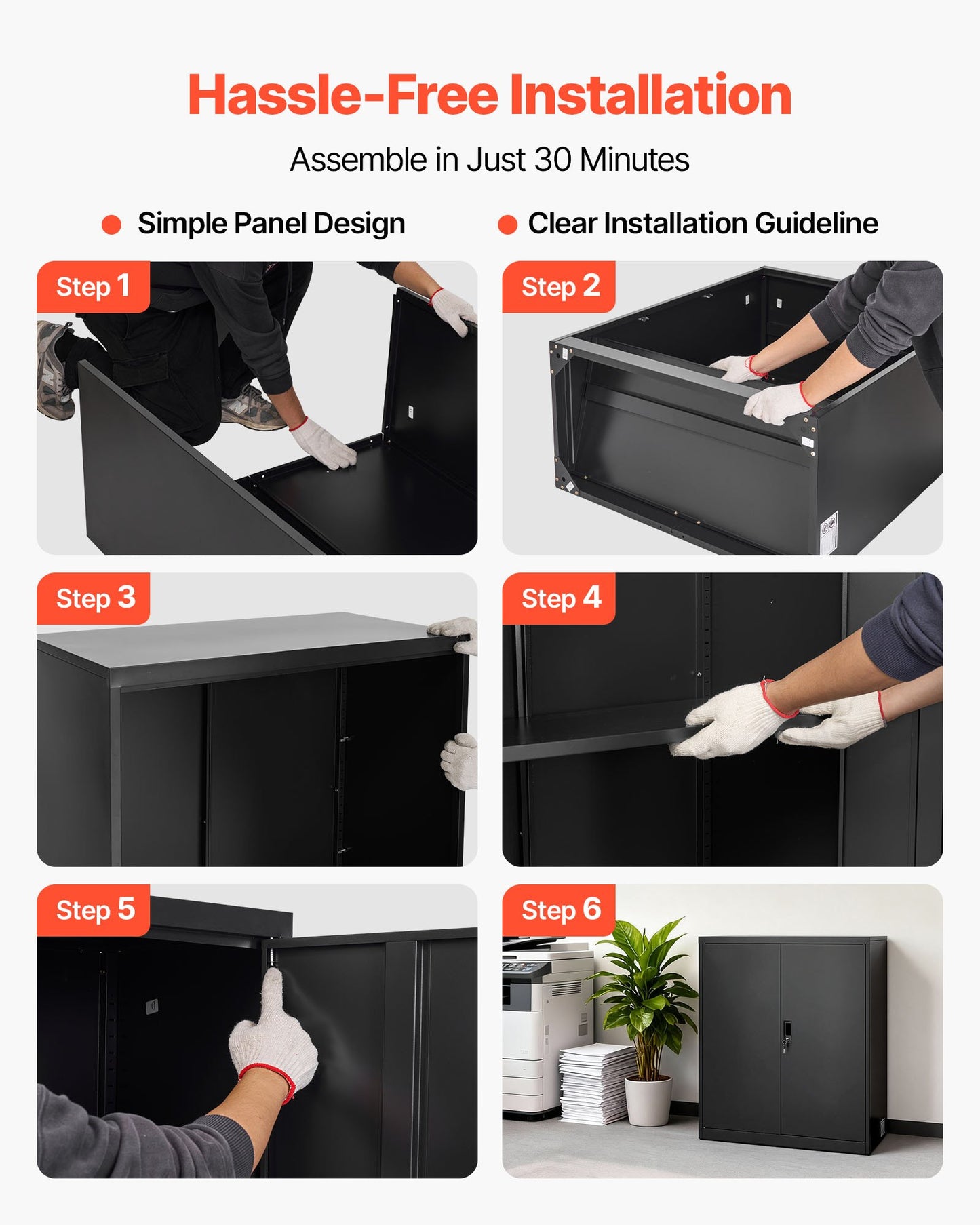 Metal Storage Cabinet, 41.7 in Steel Garage Cabinet with 2 Adjustable Shelves, 2 Magnetic Doors & 2 Keys, 3 Tiers Lockable Tool Storage for Pantry, Warehouse, Basement, Office, Black