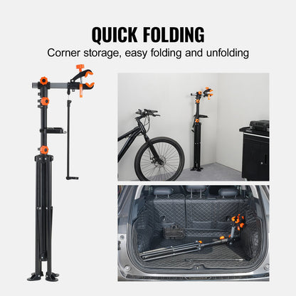 Bike Repair Stand, 80 lbs Heavy Duty Steel Bike Repair Stand, Adjustable Bike Maintenance Work Stand with Magnetic Tool Tray Telescopic Arm, Foldable Bike Stand for Home, Shops