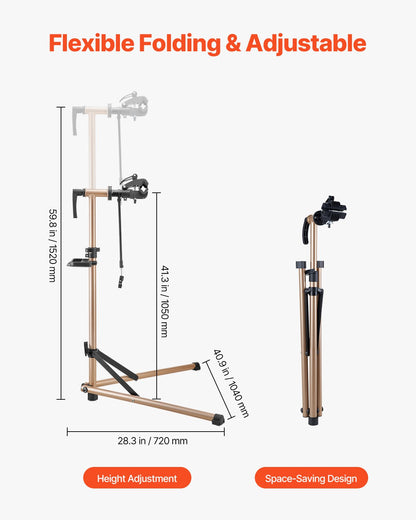 Bike Repair Stand, 88 lb Heavy-duty Bicycle Work Stand with 41.3-59.8 in Adjustable Height & Magnetic Tool Tray, Foldable Bicycle Maintenance Rack, Shop Home Mechanics for Mountain & Road Bike