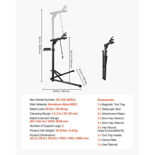Bicycle repair stand 36 kg adjustable bike stand with tool tray