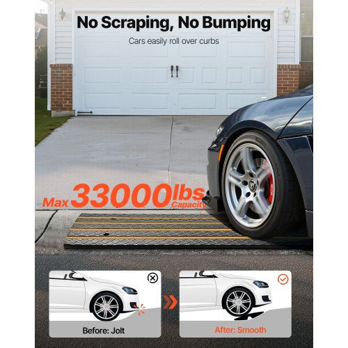 Gummikantramp för biluppfart, 15 ton lastkapacitet, 66 mm stigning för trottoarkantsramp med gula reflexremsor, lämplig för lastkaj, lager, garage, trottoar (1-pack) |  EU