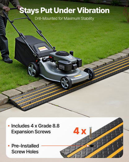 Car Driveway Rubber Curb Ramp, 33069 lbs Load Capacity, 2.6 inch Rise Curbside Bridge Ramp with Yellow Reflective Strips, Suitable for Loading Dock, Warehouse, Garage, Sidewalk (1 Pack)