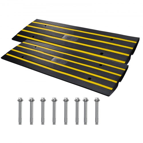 Curb Ramp, 2 Pack, 2.6" Rise, Rubber Driveway Ramps, Heavy Duty 33069 lbs Weight Capacity Threshold Ramp, Curbside Bridge Ramps for Loading Dock Garage Sidewalk, Expandable Full Ramp Set