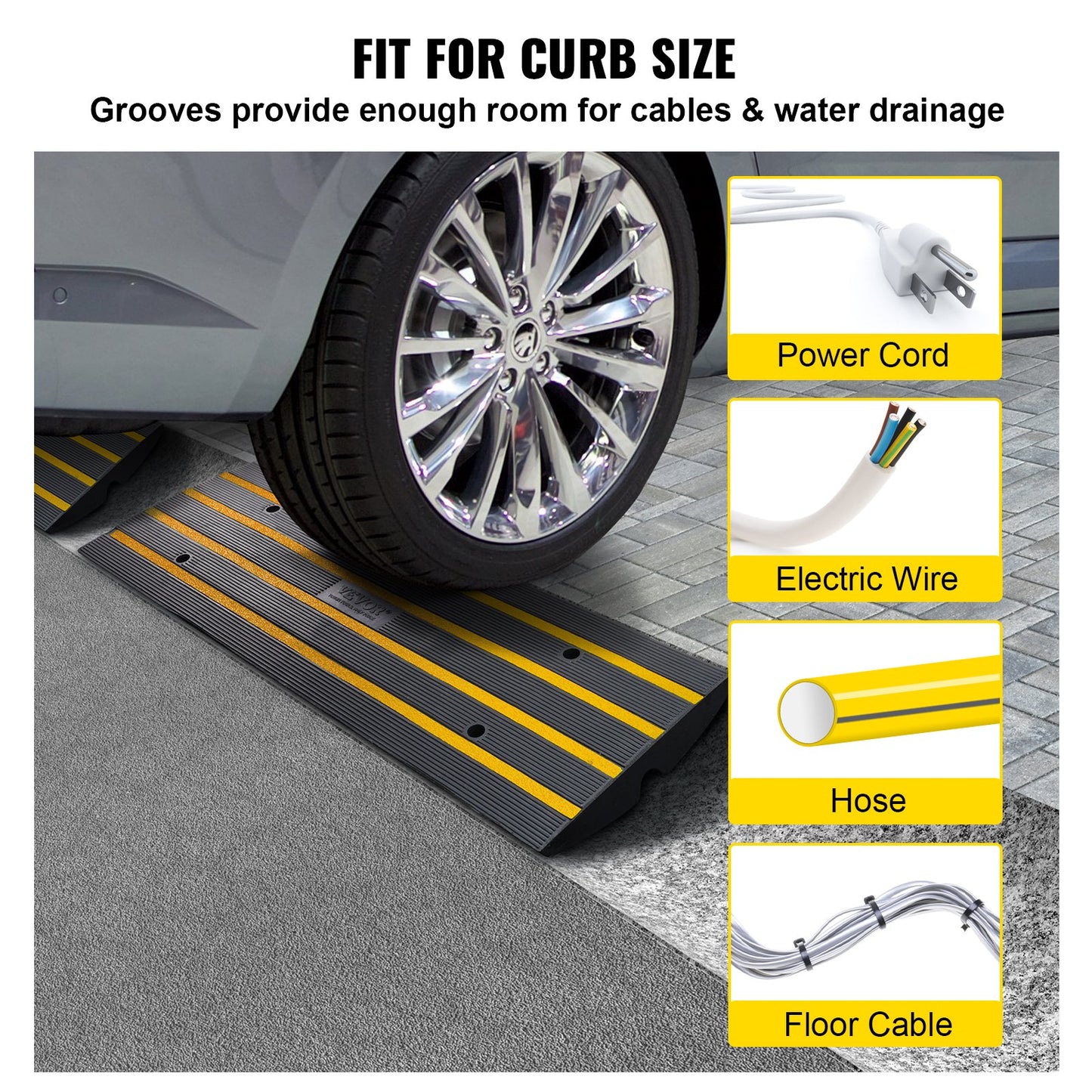 Curb Ramp, 2 Pack, 2.6" Rise, Rubber Driveway Ramps, Heavy Duty 33069 lbs Weight Capacity Threshold Ramp, Curbside Bridge Ramps for Loading Dock Garage Sidewalk, Expandable Full Ramp Set