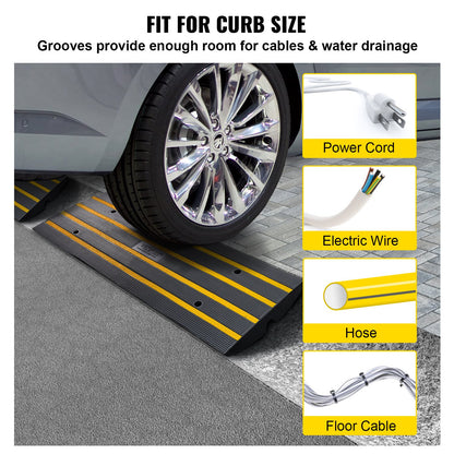 Curb Ramp, 2 Pack, 2.6" Rise, Rubber Driveway Ramps, Heavy Duty 33069 lbs Weight Capacity Threshold Ramp, Curbside Bridge Ramps for Loading Dock Garage Sidewalk, Expandable Full Ramp Set