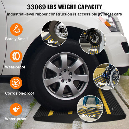 Curb Ramp, 2 Pack, 2.6" Rise, Rubber Driveway Ramps, Heavy Duty 33069 lbs Weight Capacity Threshold Ramp, Curbside Bridge Ramps for Loading Dock Garage Sidewalk, Expandable Full Ramp Set