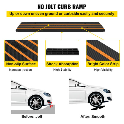 Curb Ramp, 2 Pack, 2.6" Rise, Rubber Driveway Ramps, Heavy Duty 33069 lbs Weight Capacity Threshold Ramp, Curbside Bridge Ramps for Loading Dock Garage Sidewalk, Expandable Full Ramp Set
