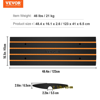 Curb Ramp, 2 Pack, 2.6" Rise, Rubber Driveway Ramps, Heavy Duty 33069 lbs Weight Capacity Threshold Ramp, Curbside Bridge Ramps for Loading Dock Garage Sidewalk, Expandable Full Ramp Set