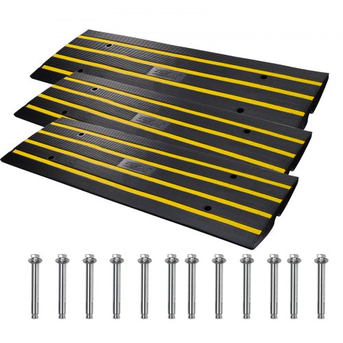 Curb Ramp, 3 Pack Rubber Driveway Ramps, Heavy Duty 33069 lbs Weight Capacity Threshold Ramp, 2.6-inch High Curbside Bridge Ramps for Loading Dock Garage Sidewalk, Expandable Full Ramp Set