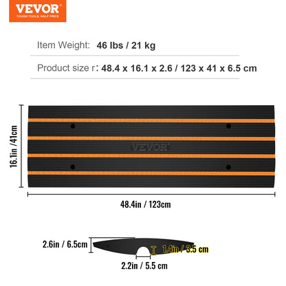 Curb Ramp, 3 Pack Rubber Driveway Ramps, Heavy Duty 33069 lbs Weight Capacity Threshold Ramp, 2.6-inch High Curbside Bridge Ramps for Loading Dock Garage Sidewalk, Expandable Full Ramp Set