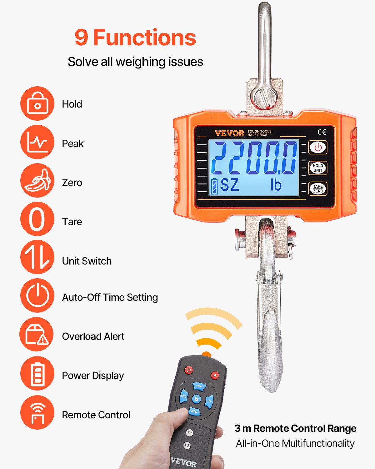 Digital Crane Scale Industrial Hanging Scale 2200 lbs/1000 kg Heavy Duty