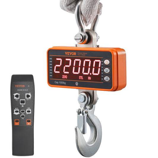 Digital Crane Scale, 2200 lbs/1000 kg, Industrial Heavy Duty Hanging Scale with Remote Control, Die-Cast Aluminum Case and LED Display, High Precision for Construction, Factory, Farm, Hunting (Orange)