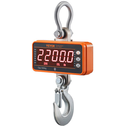 Digital Crane Scale, 2200 lbs/1000 kg, Industrial Heavy Duty Hanging Scale with Remote Control, Die-Cast Aluminum Case and LED Display, High Precision for Construction, Factory, Farm, Hunting (Orange)