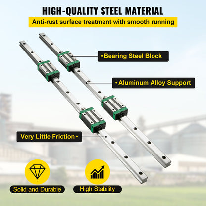 2 Stück Linearschienen 0,78-66 Zoll, Linearlager und Schienen mit 4 Stück HSR20-Lagerblöcken, Lineargleitschienen Plus für DIY-CNC-Fräser, Drehmaschinen, Fräsmaschinen, Lineargleitsatz passend für XYZ-Achse