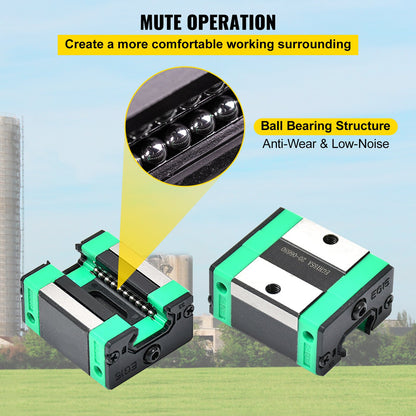 2 Stück Linearschienen 0,78-66 Zoll, Linearlager und Schienen mit 4 Stück HSR20-Lagerblöcken, Lineargleitschienen Plus für DIY-CNC-Fräser, Drehmaschinen, Fräsmaschinen, Lineargleitsatz passend für XYZ-Achse