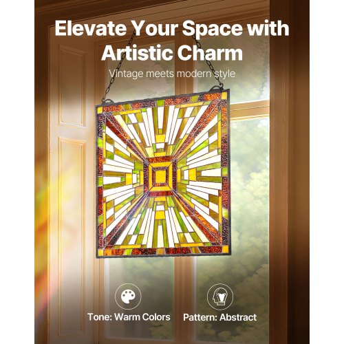 Tiffany-style hanging window panel with chain, 50 x 51 cm | EU