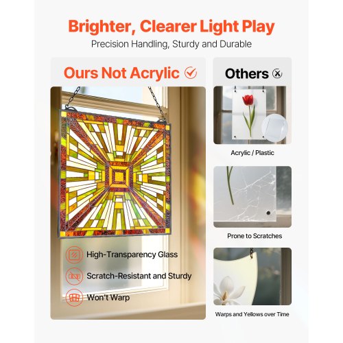 Tiffany-style hanging window panel with chain, 50 x 51 cm | EU