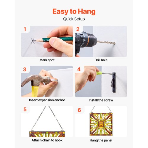 Tiffany-style hanging window panel with chain, 50 x 51 cm | EU