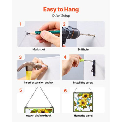 Hängendes Fensterpaneel im Tiffany-Stil mit Kette, 50 x 50 cm | EU