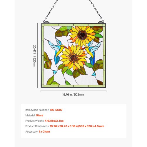 Hängendes Fensterpaneel im Tiffany-Stil mit Kette, 50 x 50 cm | EU