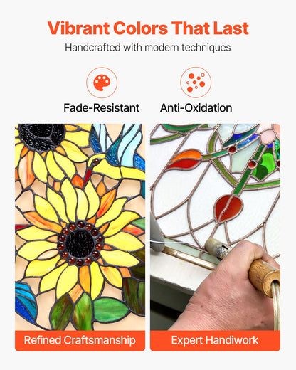 Stained Glass Window Panel, 20 x 20 in, Tiffany Style Hanging Transom Window Panel with Chain, Large Vertical Rectangle Stain Glass, Vintage Traditional Art Handcrafts for Kitchen Home Decor