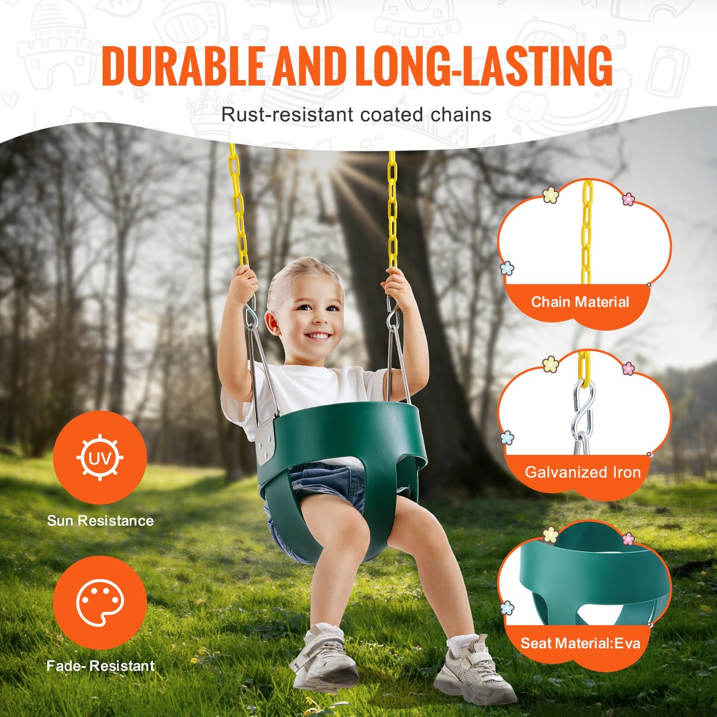 Gungstol för småbarn Hög rygg Hel hink Babysäte med gungstol 150 lbs