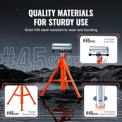 Roll Stand, Heavy Duty 2500 LBS Load Capacity, 27.6"-52" Height Adjustable, 45# Steel Foldable Roll Support Stand for Pipe, Wood Boards
