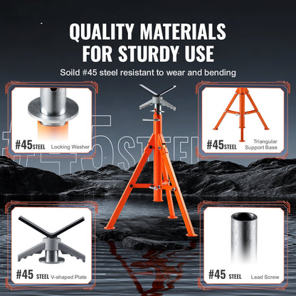 Pipe Stand, 2500LBS Heavy Duty Pipe Jack Stands, 27.2"-52" Height Adjustable V Head Pipe Stand, 45# Steel Folding Jack Stand for 1/2-12 inches Pipes