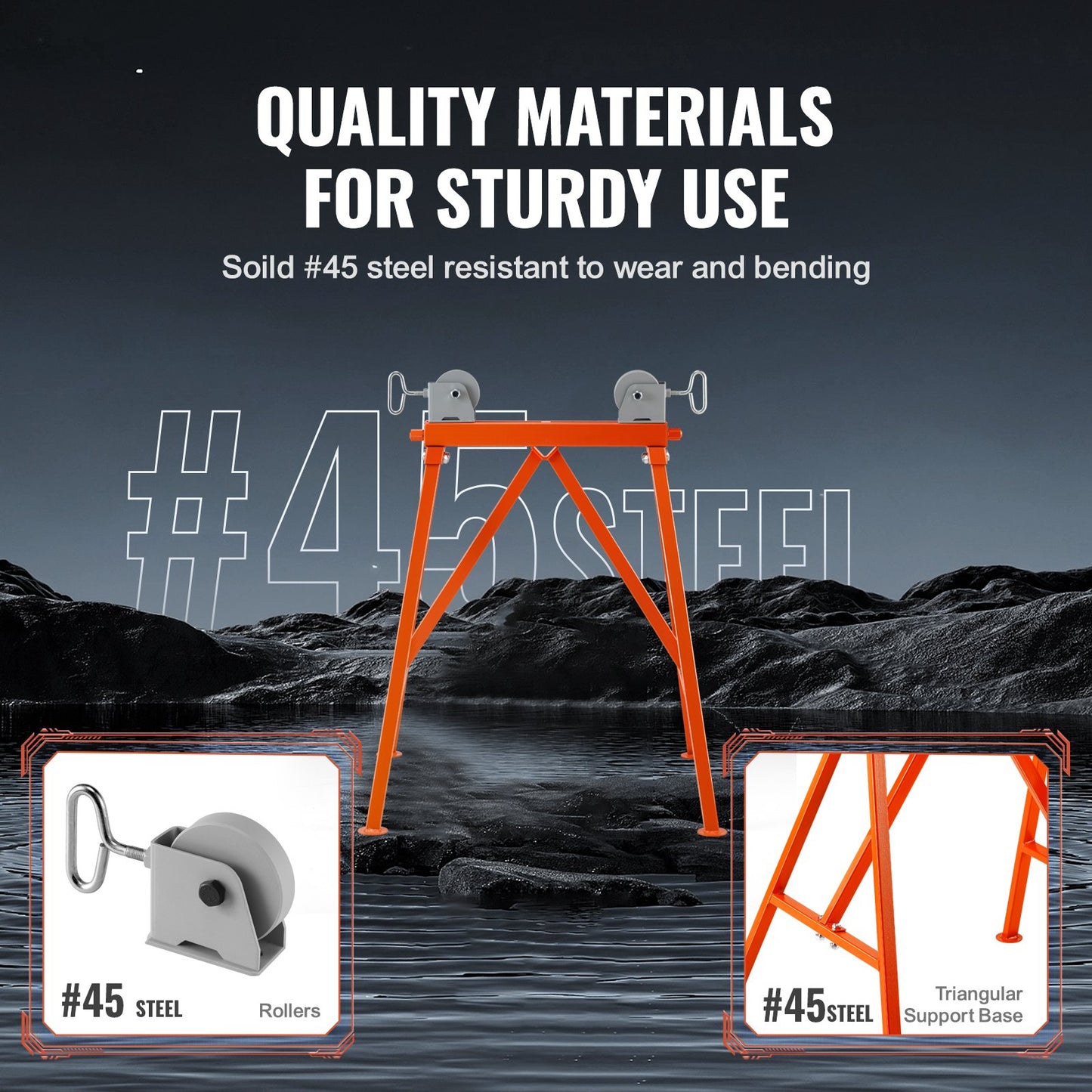 Pipe Stand with Roller Head 2500 LBS Load for 2-36 inch pipe 45# steel