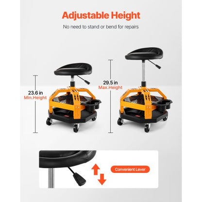 Rullande Verkstadspall Kraftig Garagearbetsstol 136 kg Last med Hjul