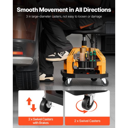 Rullande Verkstadspall Kraftig Garagearbetsstol 136 kg Last med Hjul