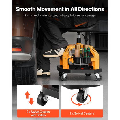 Rullande Verkstadspall Kraftig Garagearbetsstol 136 kg Last med Hjul