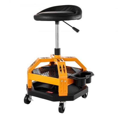 Rolling Shop Stool, Heavy-Duty Pneumatic Garage Seat with 300 lbs Capacity, Adjustable Height Roller Creeper Seat, 360° Swivel Padded Workshop Stool with Casters, for Garage, Shop & Auto Repair