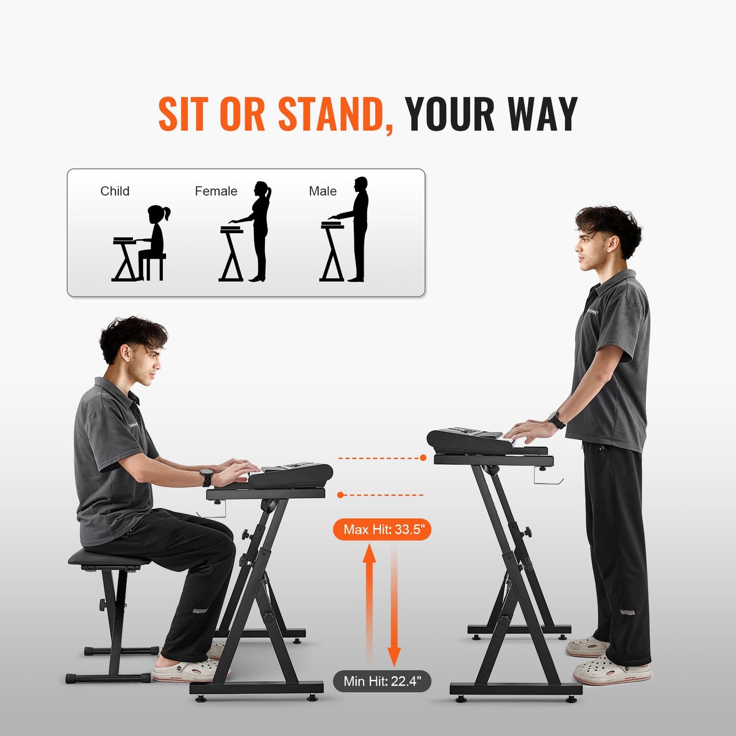 Piano Keyboard Stativ och Bänk Set, Z Style, Heavy Duty Digital Piano Musik Stativ och sits, 250 lbs Kapacitet med justerbar Piano Bänk Bredd Höjd Hjul, Passar för 54-88 tangenter elektriska pianon