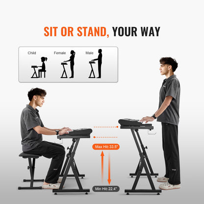 Piano Keyboard Stativ och Bänk Set, Z Style, Heavy Duty Digital Piano Musik Stativ och sits, 250 lbs Kapacitet med justerbar Piano Bänk Bredd Höjd Hjul, Passar för 54-88 tangenter elektriska pianon