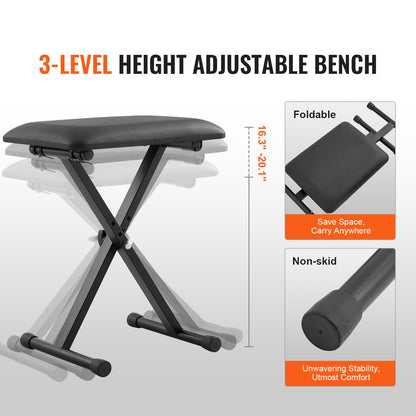 Piano Keyboard Stativ och Bänk Set, Z Style, Heavy Duty Digital Piano Musik Stativ och sits, 250 lbs Kapacitet med justerbar Piano Bänk Bredd Höjd Hjul, Passar för 54-88 tangenter elektriska pianon