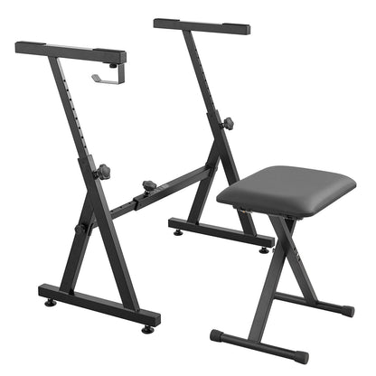 Piano Keyboard Stativ och Bänk Set, Z Style, Heavy Duty Digital Piano Musik Stativ och sits, 250 lbs Kapacitet med justerbar Piano Bänk Bredd Höjd Hjul, Passar för 54-88 tangenter elektriska pianon