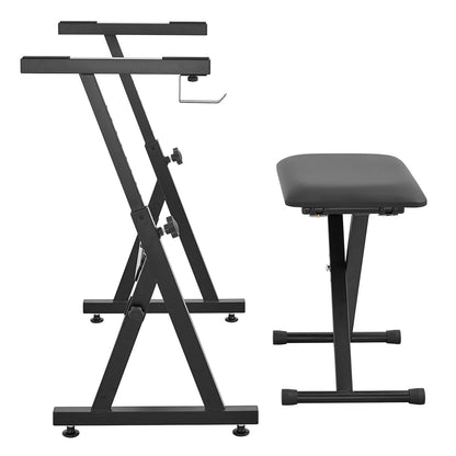 Piano Keyboard Stativ och Bänk Set, Z Style, Heavy Duty Digital Piano Musik Stativ och sits, 250 lbs Kapacitet med justerbar Piano Bänk Bredd Höjd Hjul, Passar för 54-88 tangenter elektriska pianon