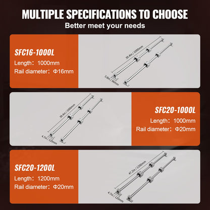 Linear Motion Kit, SFC16 1000mm, Includes 2 Rails of 39.4 inches, 4 SC16 Carriage Blocks, and 4 Support Brackets, Ideal for CNC and Automation Projects
