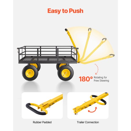 Stålträdgårdsvagn 1200lb Kapacitet Kraftig Trädgårdsvagn 13in Däck |  EU