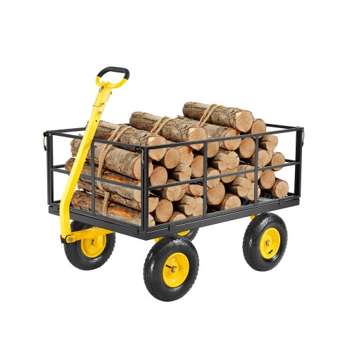 1400 Lbs Steel Garden Cart, Heavy Duty Pullable Garden Wagon Yard Cart, 2 in 1 Outdoor Metal Utility Wagon Yard Trailer with 13" All Terrain Tires, Mesh Removable Sides and 180°Rotating Handle