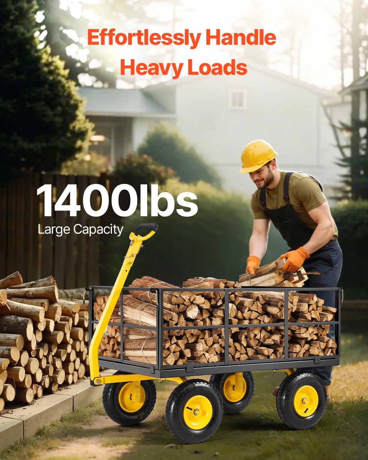 Steel Garden Cart 1400lb Kapacitet Heavy Duty Yard Wagon Cart 13in däck