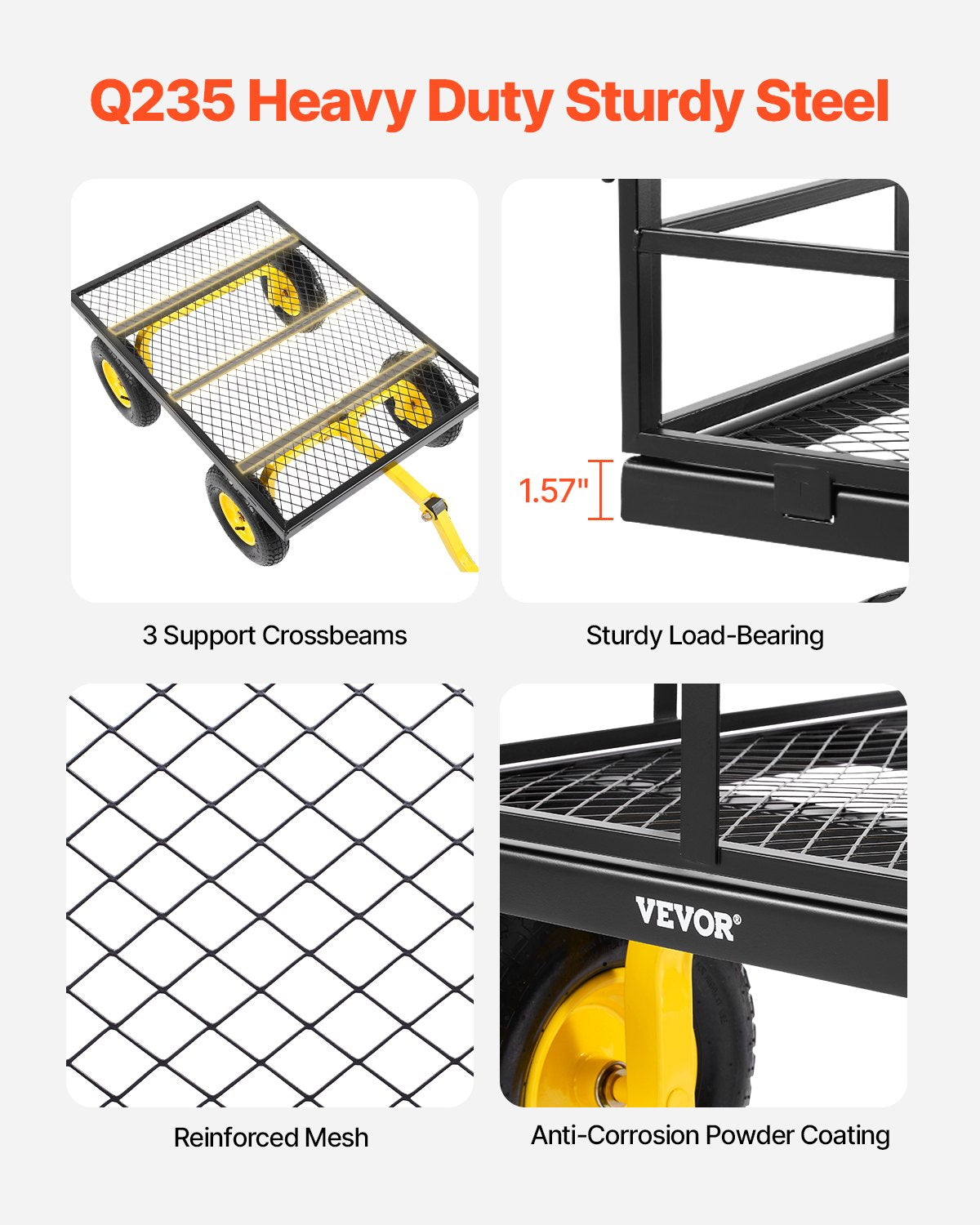 Steel Garden Cart 1400lb Kapacitet Heavy Duty Yard Wagon Cart 13in däck