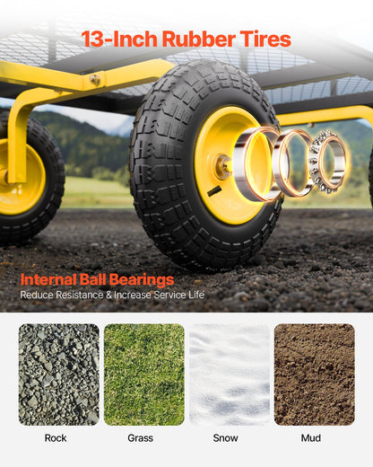 Steel Garden Cart 1400lb Kapacitet Heavy Duty Yard Wagon Cart 13in däck
