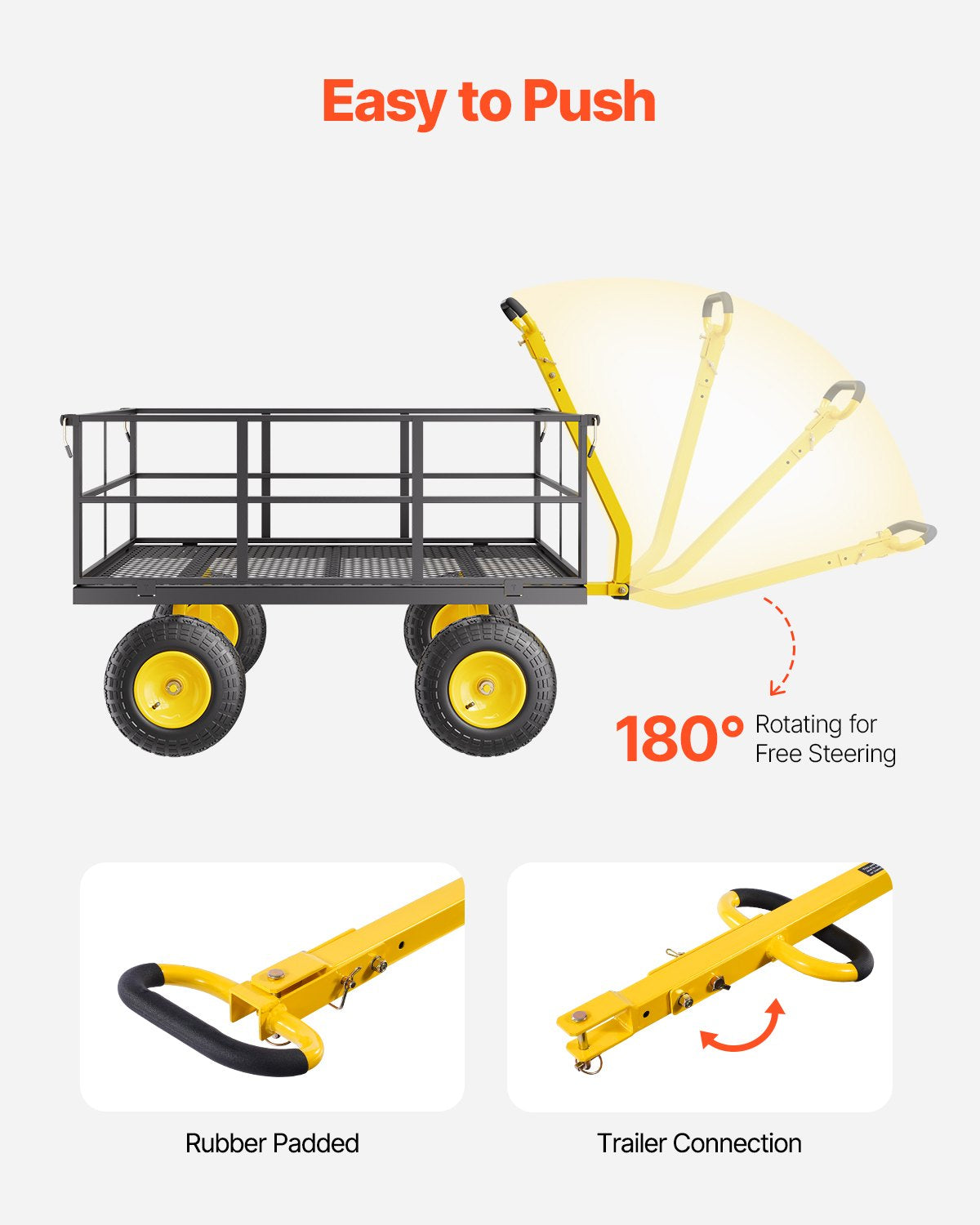 Steel Garden Cart 1400lb Kapacitet Heavy Duty Yard Wagon Cart 13in däck