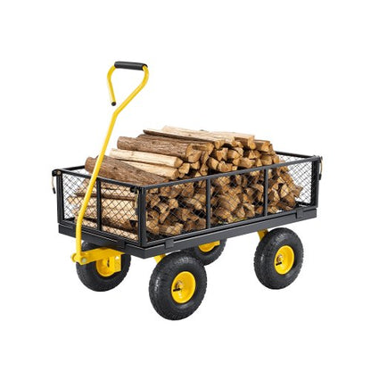 900 Lbs Heavy Duty Steel Garden Cart, Garden Wagon Cart on Wheels, Outdoor Metal Yard Utility Wagon Carts with 10" Tires and Mesh Removable Sides(Convert to Flatbed) and 180°Rotating Handle