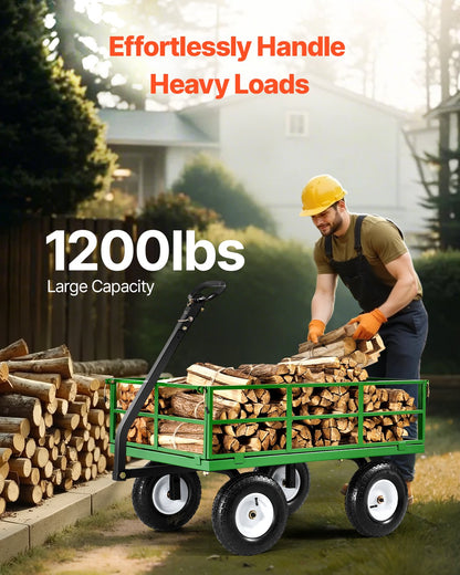 Steel Garden Cart 1200lbs Kapacitet Heavy Duty Wagon Cart 13in däck