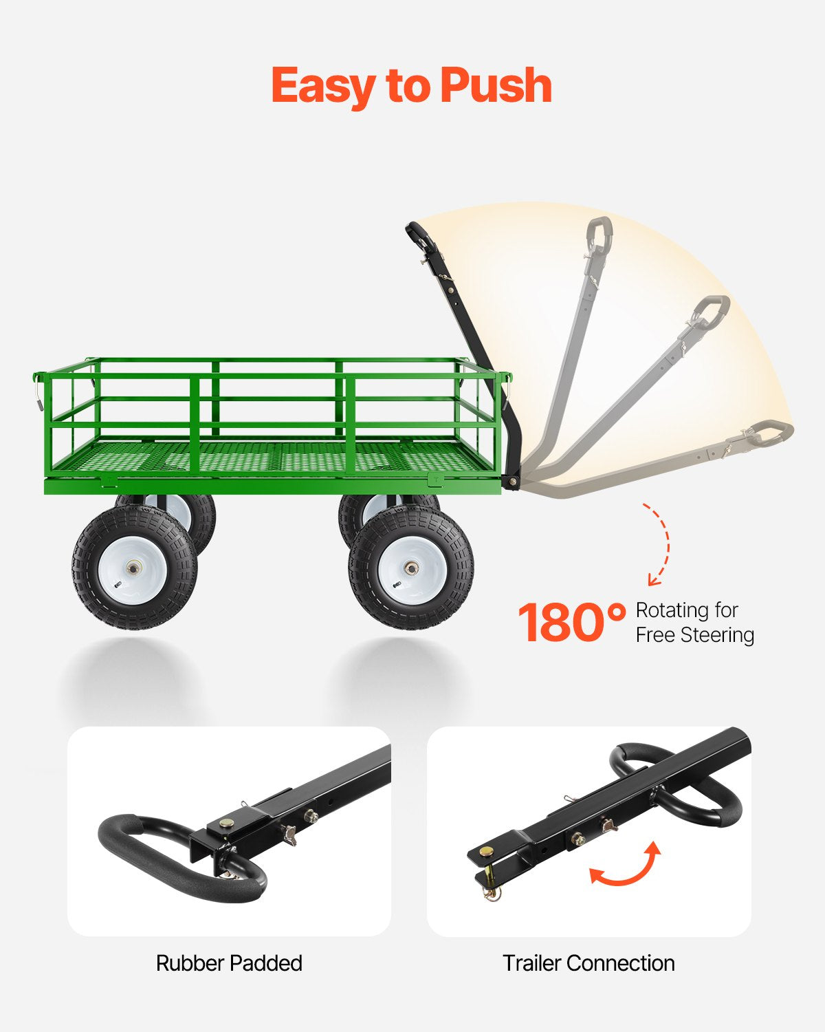 Steel Garden Cart 1200lbs Kapacitet Heavy Duty Wagon Cart 13in däck