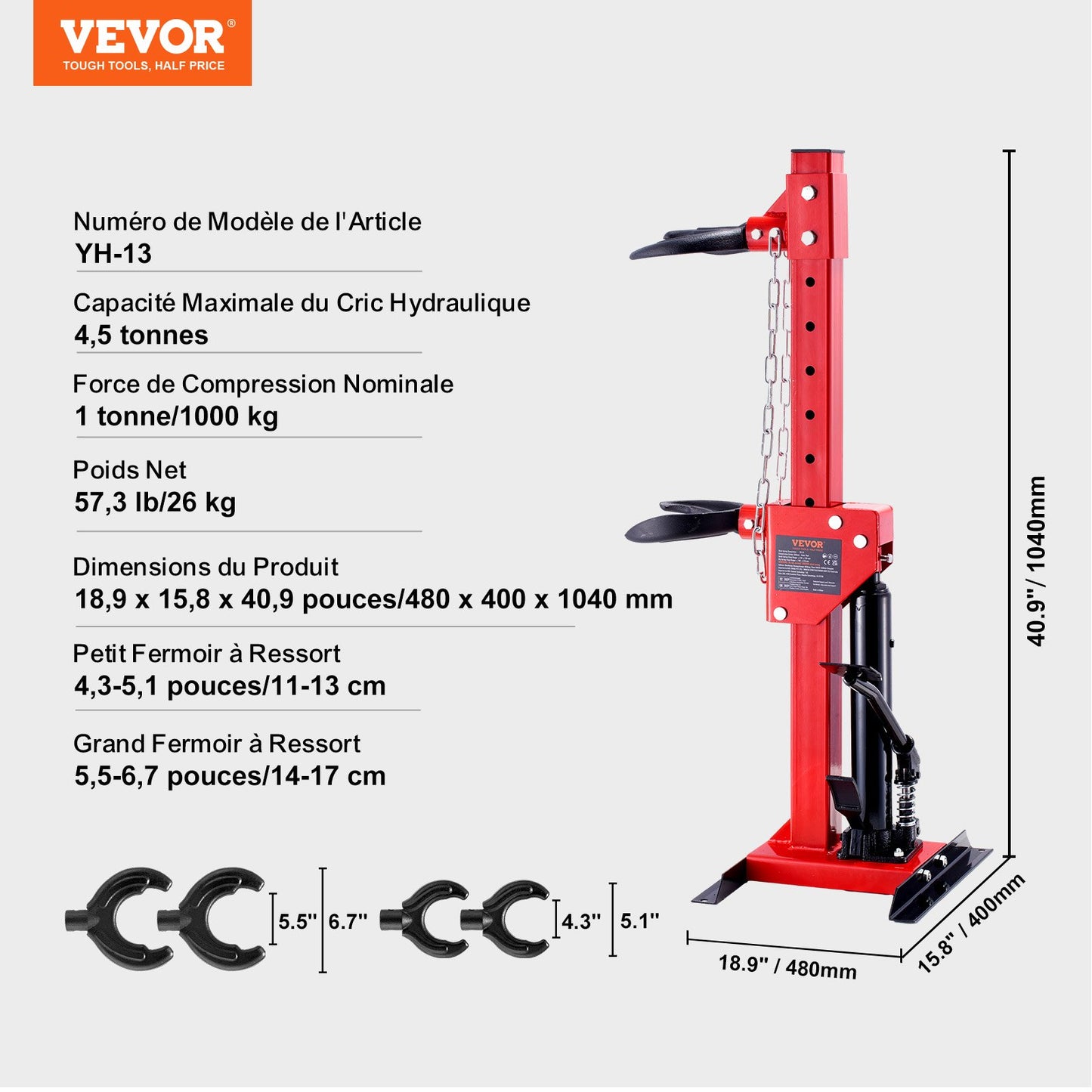 Strut Spring Compressor, 4.5 Ton/9920 LBS Hydraulic Jack Capacity, 1 Ton Rated Compression Force, Auto Strut Coil Spring Compressor Tool, Hydraulic Spring Compressor for Strut Spring Removing